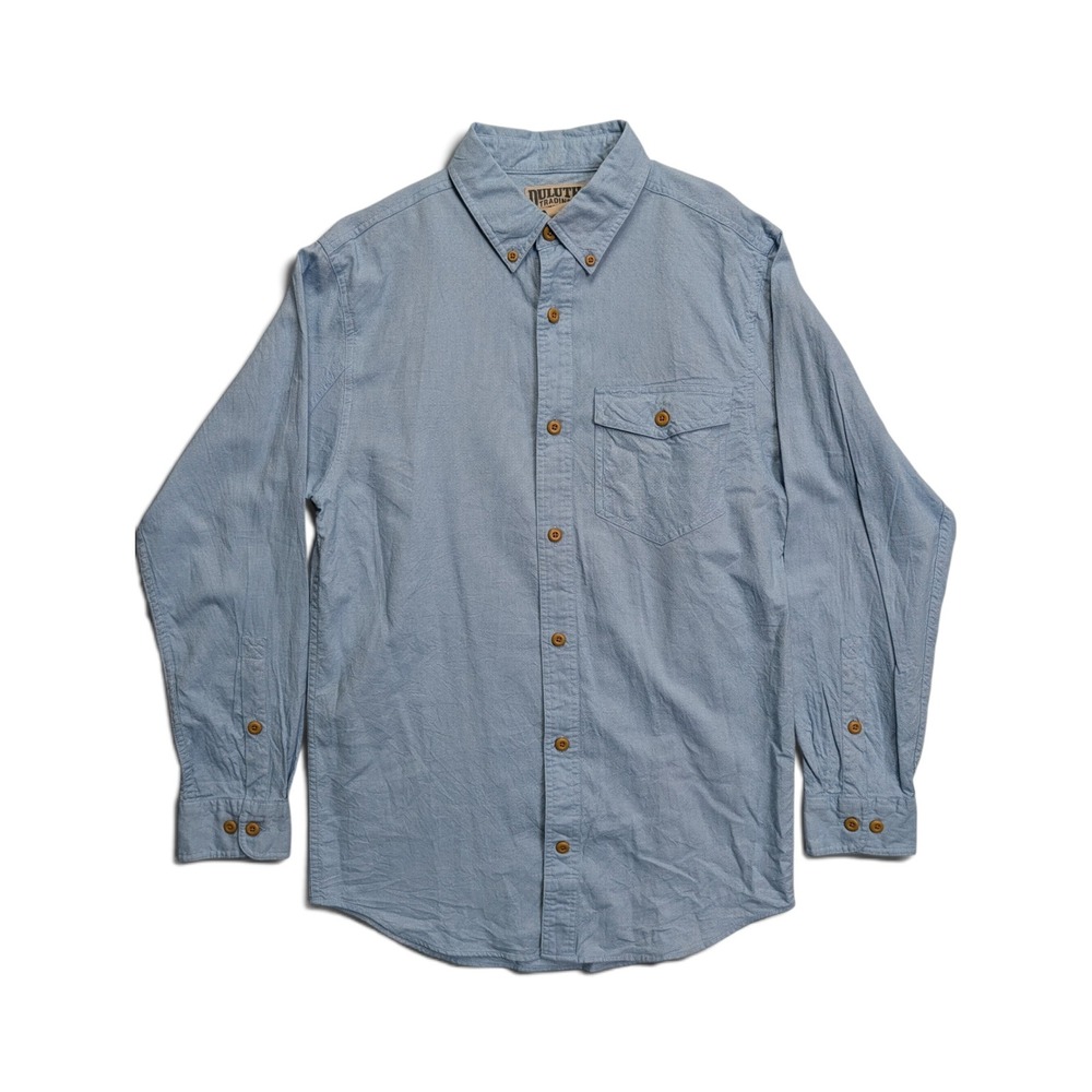 Duluth Trading Co Mens Button Down Shirt Size M Trim Fit Cotton Blue